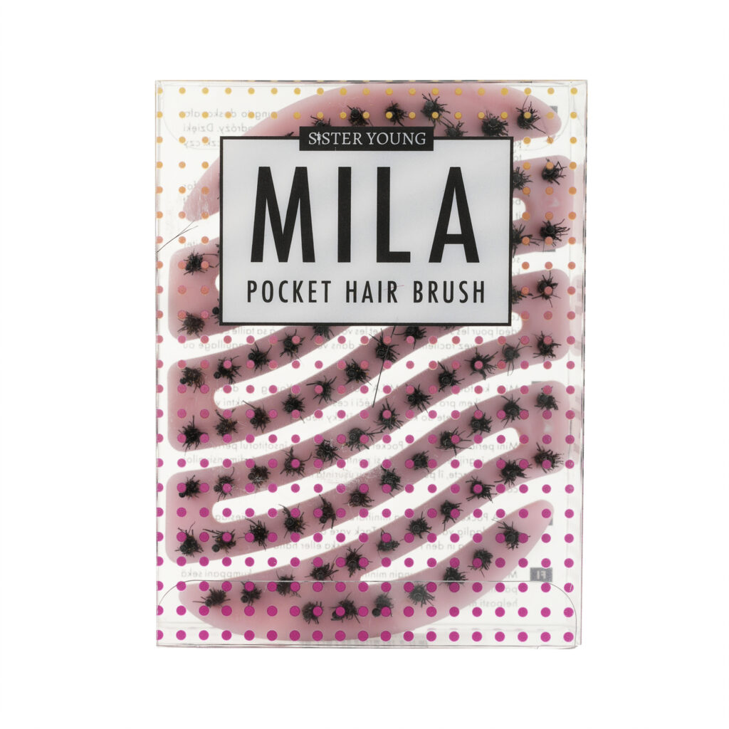 Różowa mini szczotka MILA Pocket BV w opakowaniu z napisem MILA