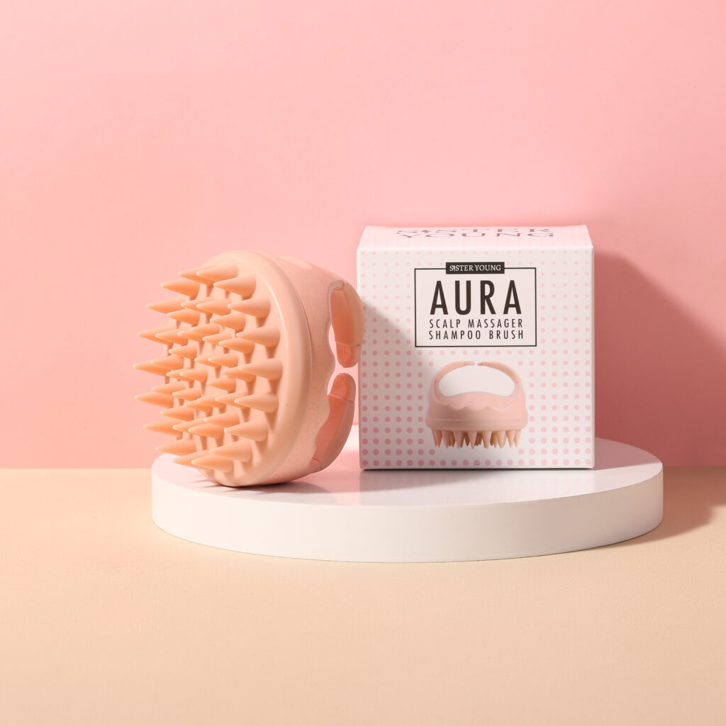 AURA NUDE PINK – Szczotka do mycia i masażu skóry głowy