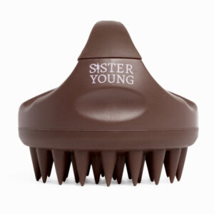 Szczotka Sister Young AURA Chocolate Coffee widziana od przodu, z logo marki i wypustkami skierowanymi w dół.