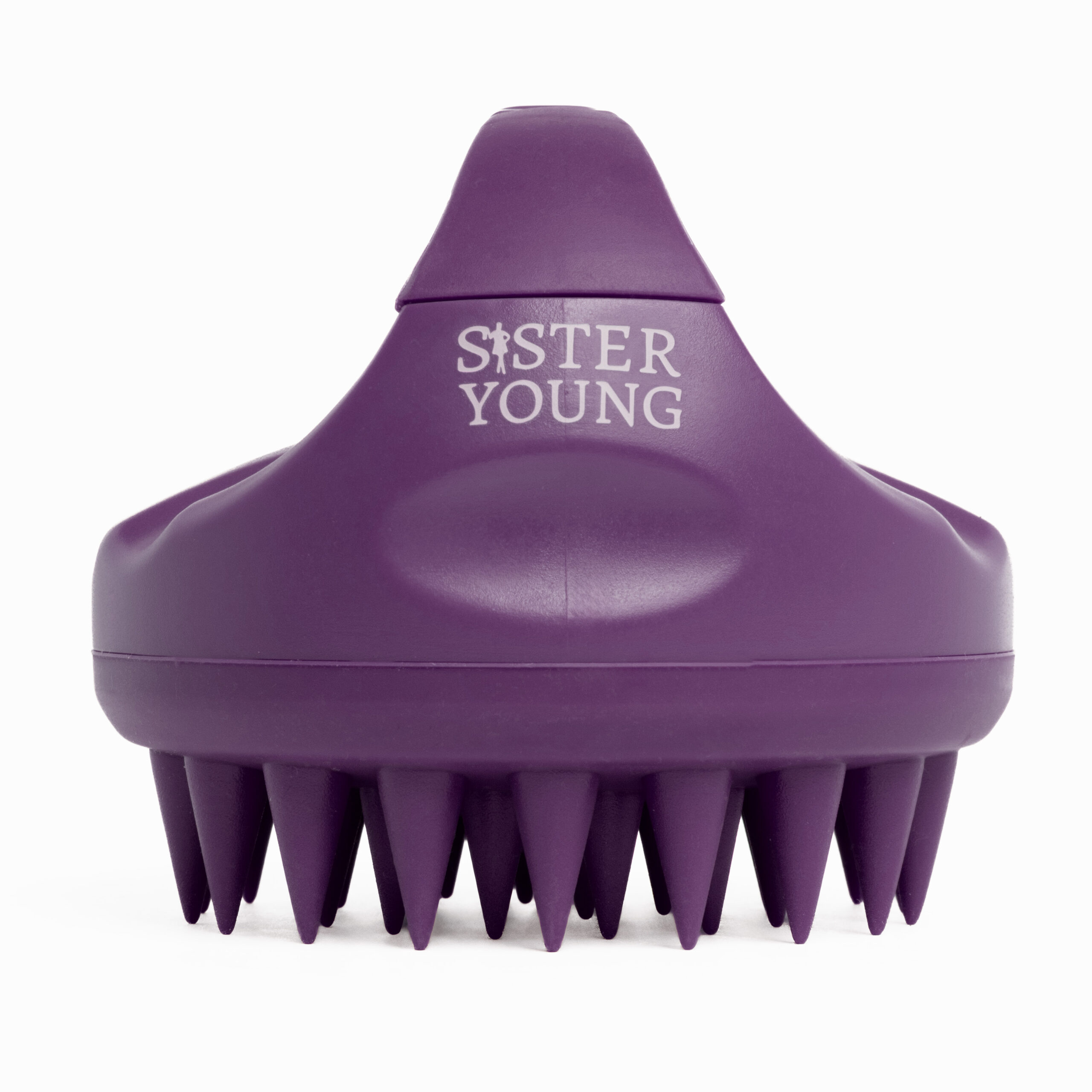 Szczotka Sister Young AURA Honey Plum widziana od przodu, z logo marki i wypustkami skierowanymi w dół.