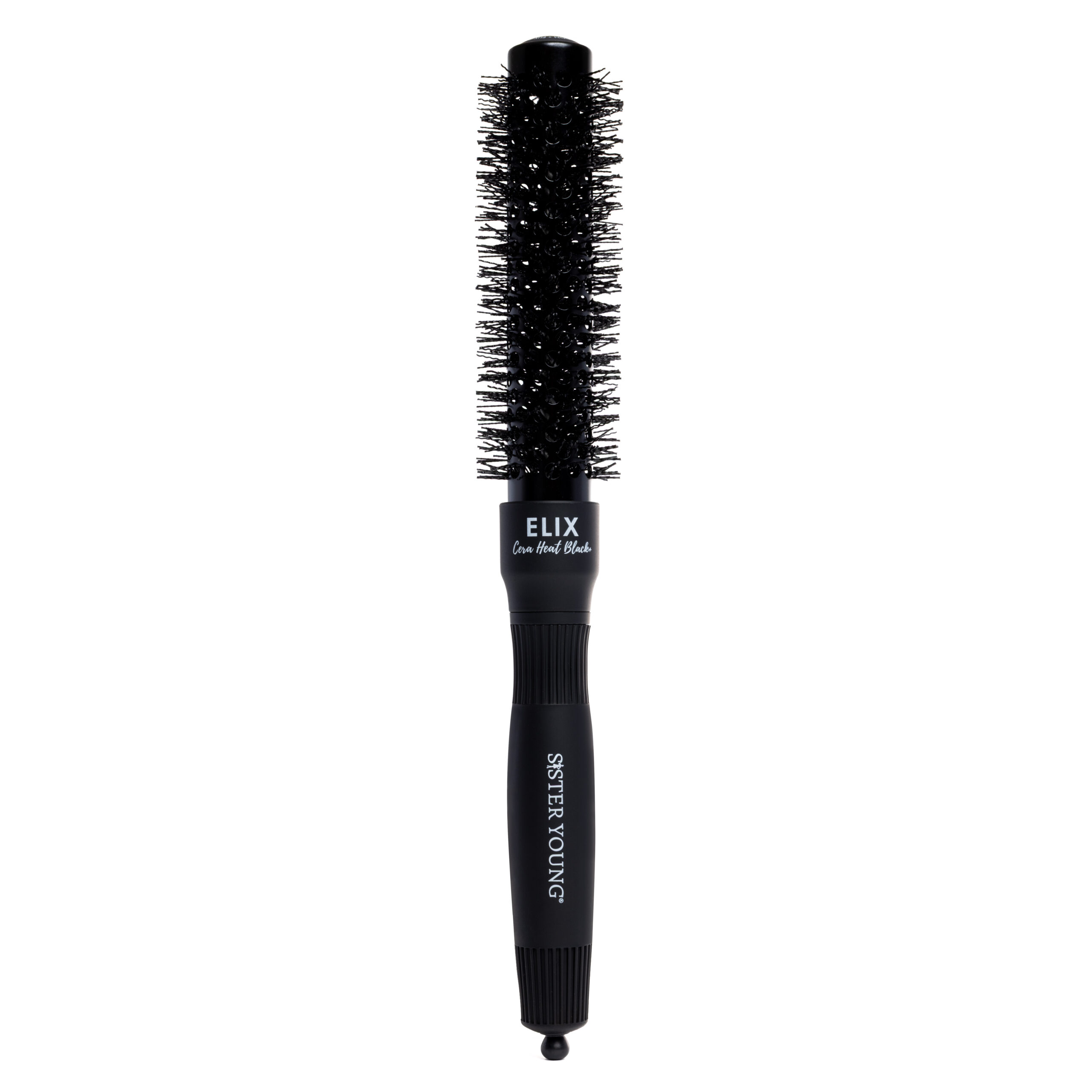 Szczotka Sister Young ELIX Cera Heat Black+ 25 mm na białym tle, z widoczną czarną rączką i włosiem