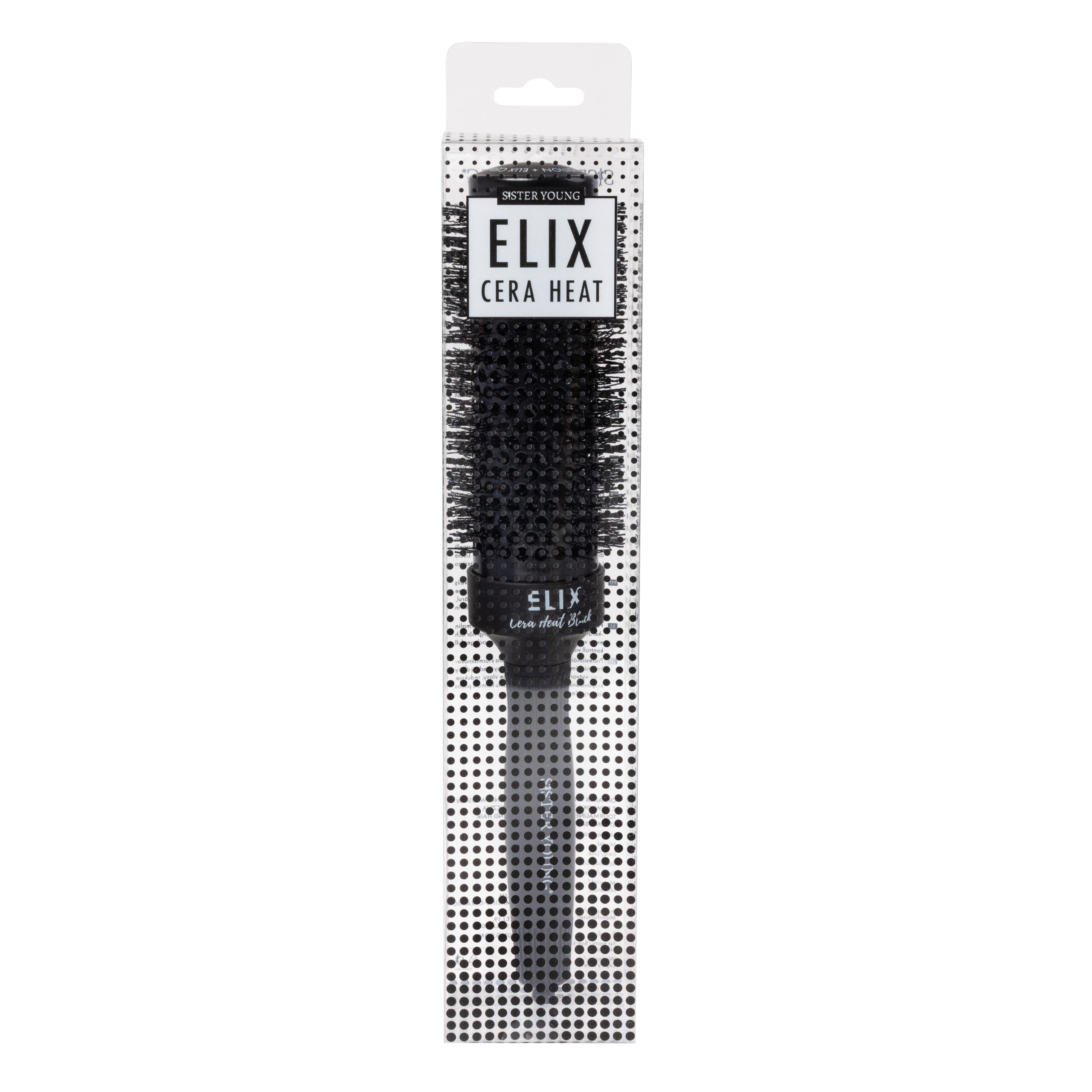 Okrągła szczotka do modelowania Sister Young ELIX BLACK+ 43 mm w opakowaniu