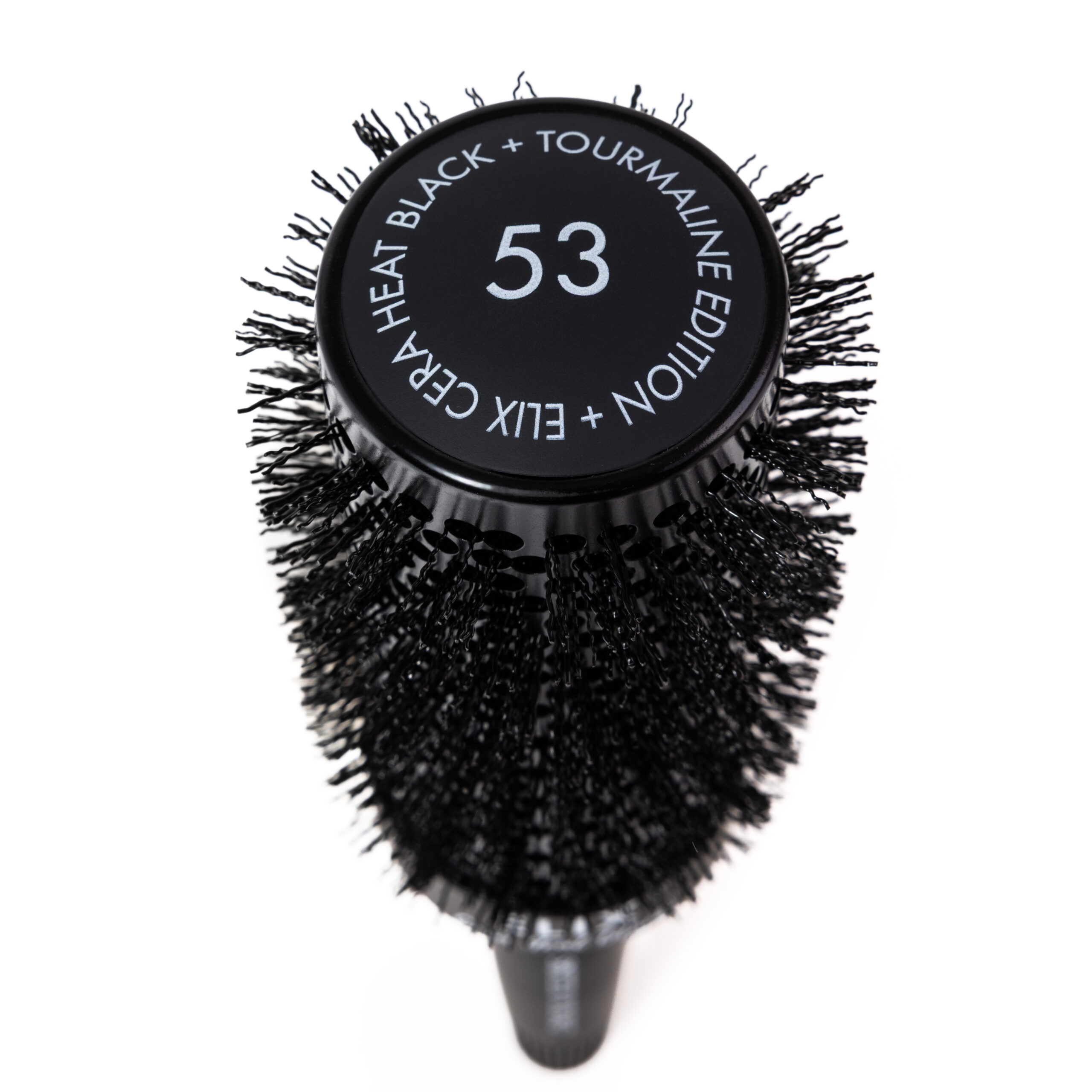 Zbliżenie główki szczotki Sister Young ELIX BLACK+ z oznaczeniem rozmiaru 53 mm i widocznym włosiem