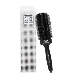 Okrągła szczotka Sister Young ELIX BLACK+ 53 mm obok opakowania na białym tle