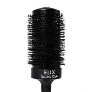 Zbliżenie główki i włosia czarnej szczotki Sister Young ELIX BLACK+ 65 mm na białym tle