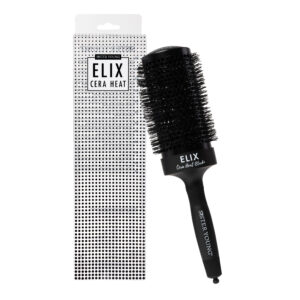 Okrągła szczotka Sister Young ELIX BLACK+ 65 mm obok opakowania na białym tle