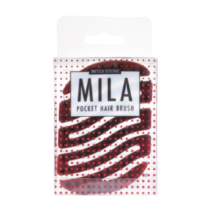 Mini szczotka do włosów Sister Young MILA Cherry Red w opakowaniu, na białym tle.