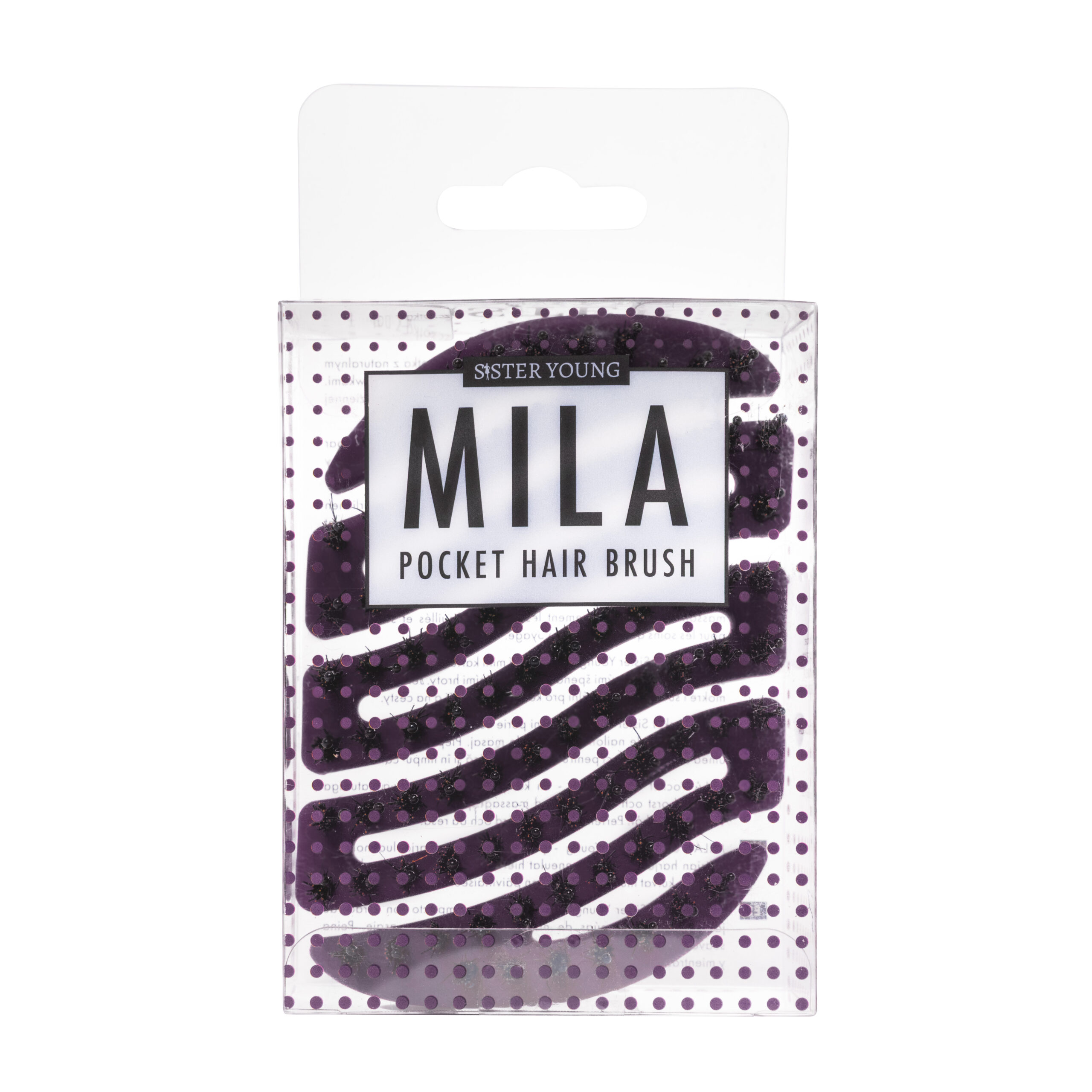 Mini szczotka do włosów Sister Young MILA Honey Plum w opakowaniu, na białym tle.